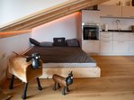 Gleich neben der Küche, in der Ecke, befindet sich ein Gästebett, falls Sie doch noch zu dritt kommen möchten. Man weiß ja nie.